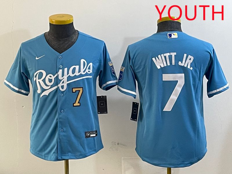 Youth Kansas City Royals #7 Witt jr Light Blue Game 2025 Nike MLB Jersey style 4